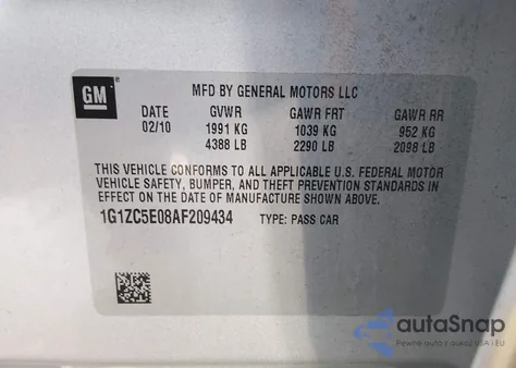 2010 Chevrolet Malibu Lt z USA, uszkodzony, nr VIN 1G1ZC5E08AF209434